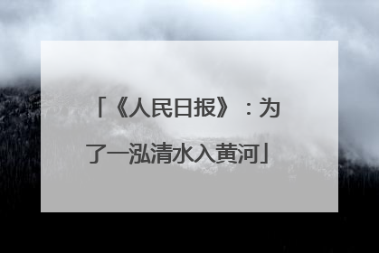 《人民日报》：为了一泓清水入黄河