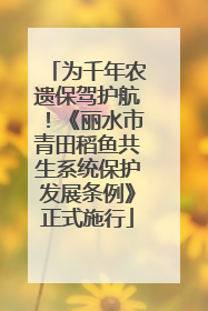 为千年农遗保驾护航！《丽水市青田稻鱼共生系统保护发展条例》正式施行