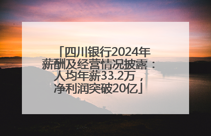 四川银行2024年薪酬及经营情况披露：人均年薪33.2万，净利润突破20亿