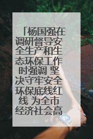 杨国强在调研督导安全生产和生态环保工作时强调 坚决守牢安全环保底线红线 为全市经济社会高质量发展提供坚强保障