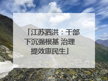 江苏泗洪：干部下沉强根基 治理提效惠民生