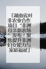 湖南省对非农业合作项目“非洲母亲新农场”发布！聚焦提升非洲妇女能力与家庭福祉