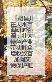 胡昌升在天水市调研时强调：壮大特色产业带动群众增收致富 加强文物保护推动文化创新发展