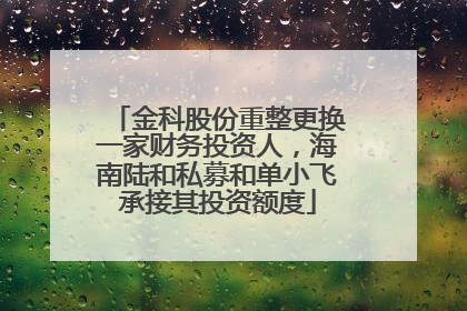 金科股份重整更换一家财务投资人，海南陆和私募和单小飞承接其投资额度